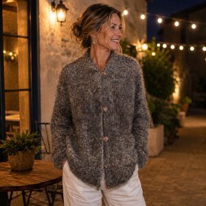 VTG Express Tricot Mohair Blend Boucle Sweater Cardigan Brown Grunge Y2K M